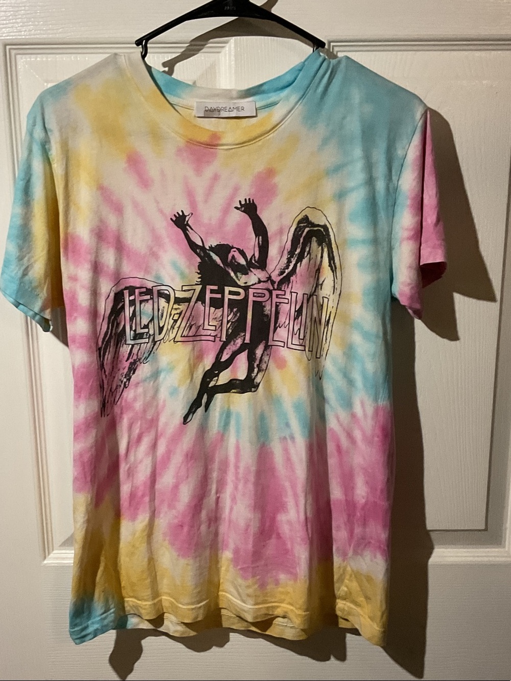 Daydreamer Led Zeppelin Icarus Pastel Tie-Dye Weekend Tee - Blue Pink Yellow